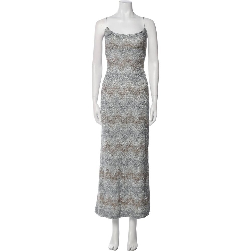 VTG CARMEN MARC VALVO Sleeveless Slip Metallic Beaded Maxi Evening Dress 10